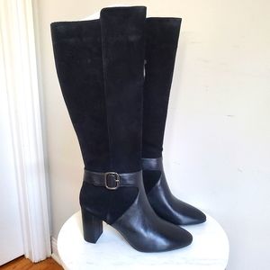 NEW 🖤 Alfani Womens Nelsonn Black Leather Buckle Calf Knee High Zip Boots 9.5M